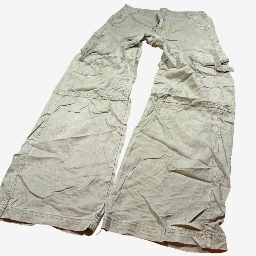 Grunge Y2K Cargo Green Wide Leg Pants Y2K Utility Gorpcore Size 0 29x28
